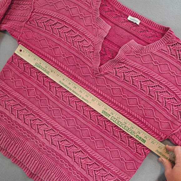 Sundance Boxy Cable Knit Sweater V-neck Drop Sleeve Split Side Hem Chunky Knit L - Picture 3 of 7